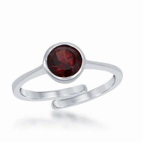 Sterling Silver "January" Garnet Bezel Set Ring suit-set  