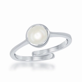 Sterling Silver "June" Pearl Bezel Set Ring suit-set  