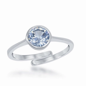 Sterling Silver "March" Aquamarine Bezel Set Ring suit-set  