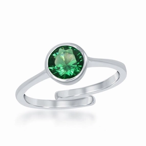Sterling Silver "May" Emerald Bezel Set Ring suit-set  