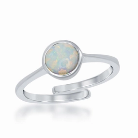 Sterling Silver "October" White Opal Bezel Set Ring suit-set  