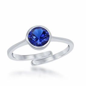 Sterling Silver "September" Sapphire Bezel Set Ring suit-set  
