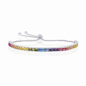 Sterling Silver Rainbow CZ Channel-Setting 4mm Bolo Bracelet suit-set  