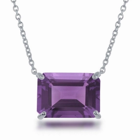 Sterling Silver Rectangle Amethyst Prong Set Necklace suit-set  