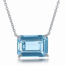 Sterling Silver Rectangle Blue Topaz Prong Set Necklace suit-set  