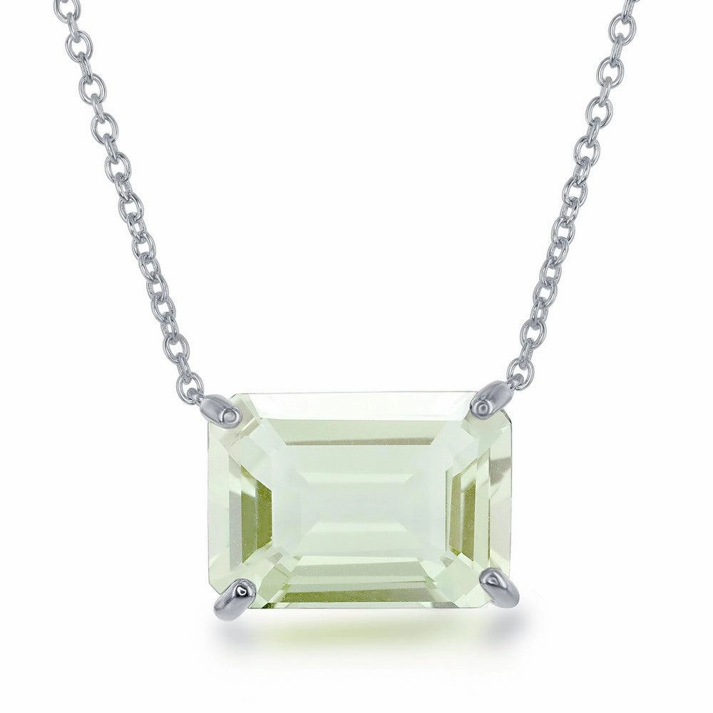 Sterling Silver Rectangle Green Amethyst Prong Set Necklace suit-set  