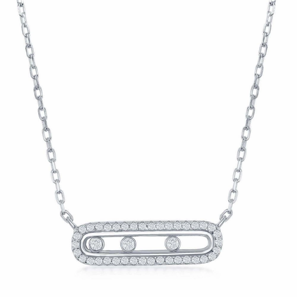 Sterling Silver Rectangle with Sliding Bezel-Set CZ's Necklace suit-set  