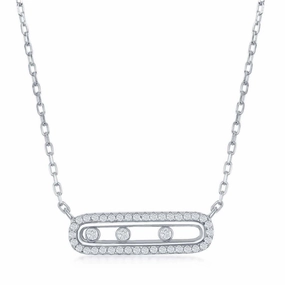 Sterling Silver Rectangle with Sliding Bezel-Set CZ's Necklace suit-set  