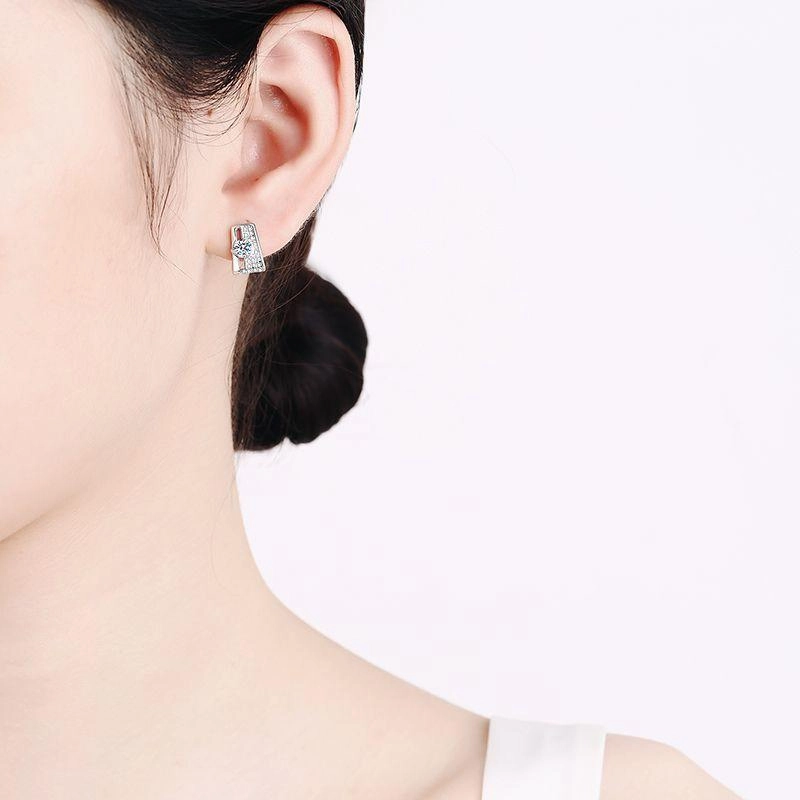 Sterling Silver Rectangular Earrings Moissanite 