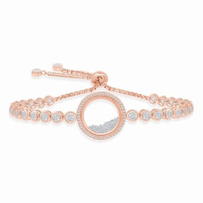 Sterling Silver RG Floating White CZ in a Disc Bezel-Set Bracelet suit-set  
