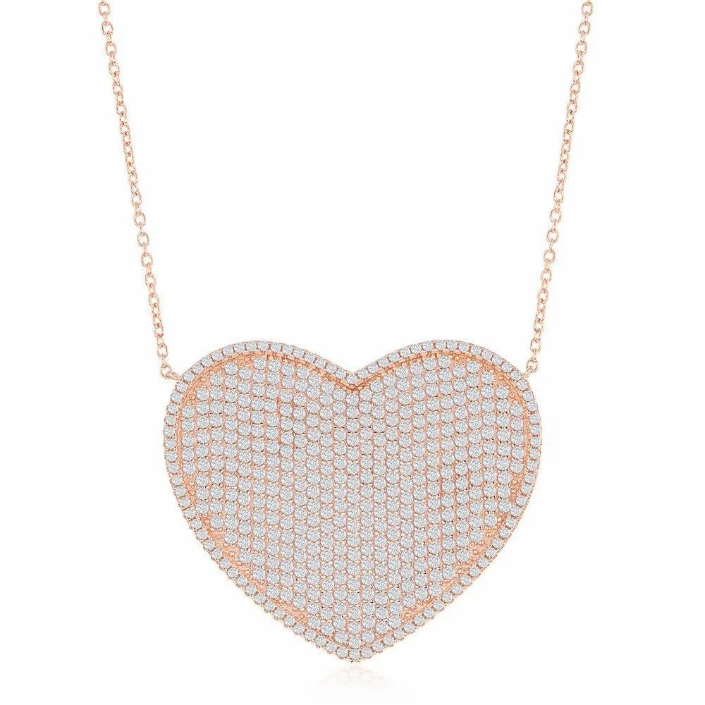 Sterling Silver Rose Gold Plated Micro Pave Heart Necklace