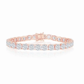 Sterling Silver Rose GP 6mm Prong-Set Round CZ Tennis Bracelet suit-set  