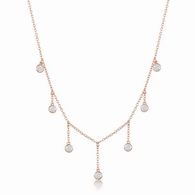 Sterling Silver Rose GP Dangling Bezel-Set CZ's Necklace suit-set  