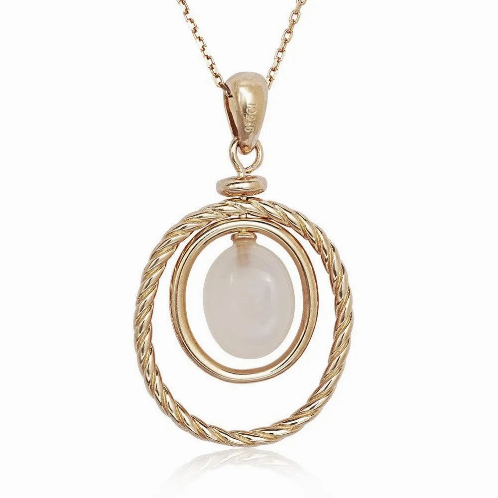 Sterling Silver Rose GP Double Oval Rose Quartz Necklace