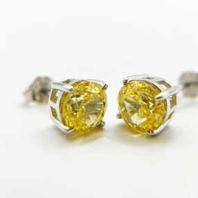 Sterling Silver Round Ice Flower Cut Colorful Yellow Jewelry Earrings 
