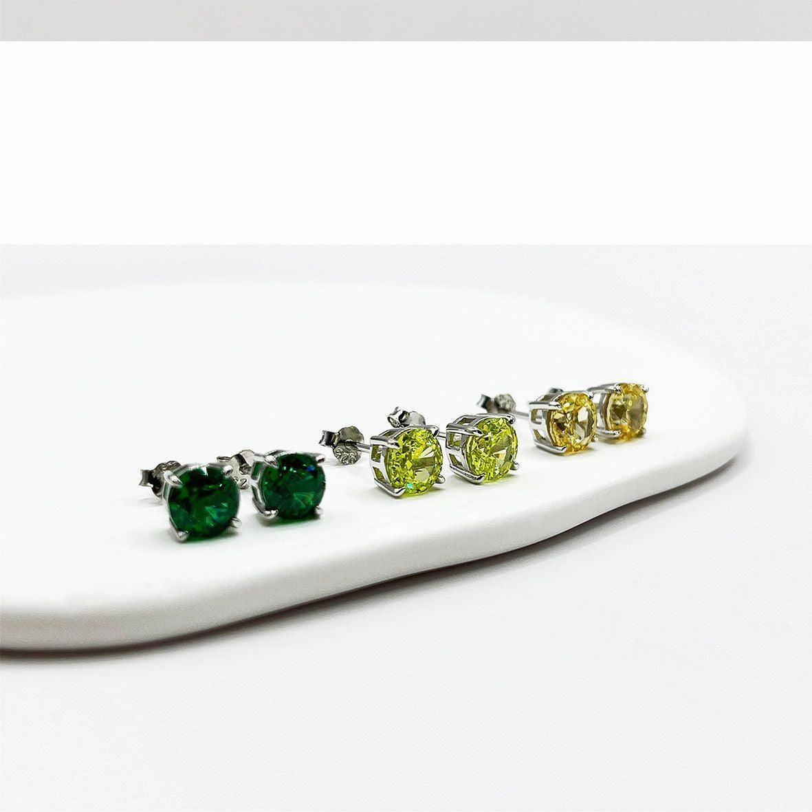 Sterling Silver Round Ice Flower Cut Colorful Yellow Jewelry Earrings