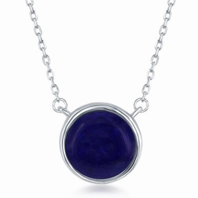 Sterling Silver Round Lapis Bezel Set Necklace suit-set  