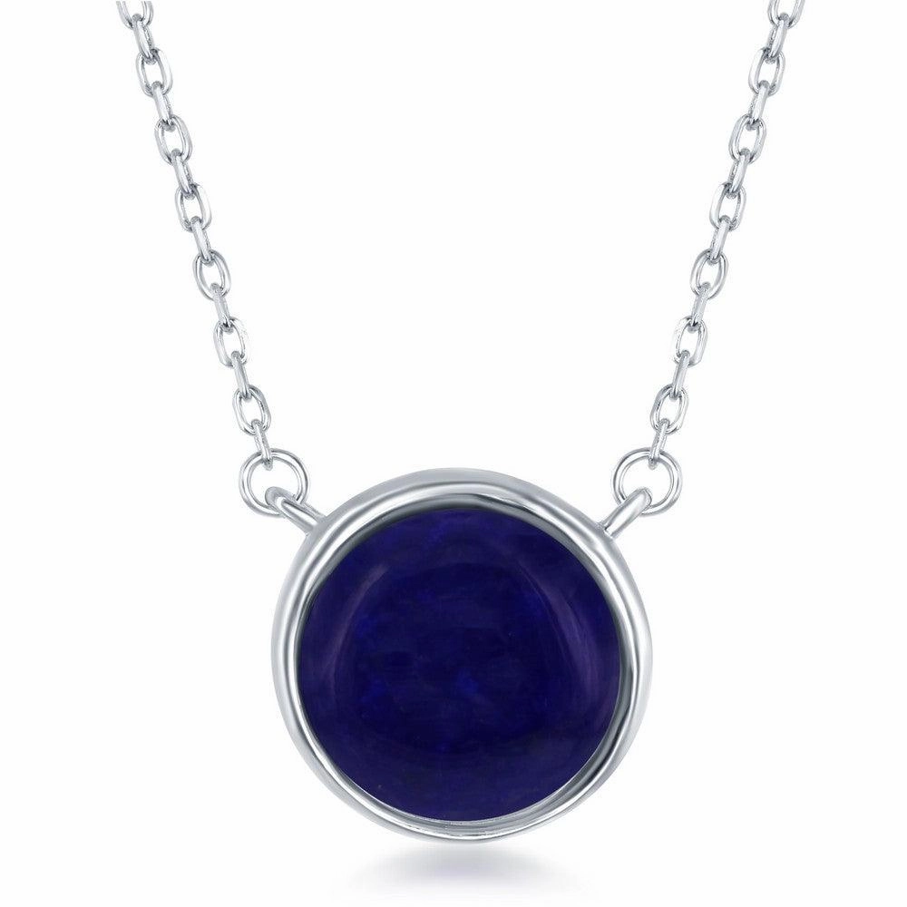Sterling Silver Round Lapis Bezel Set Necklace suit-set  