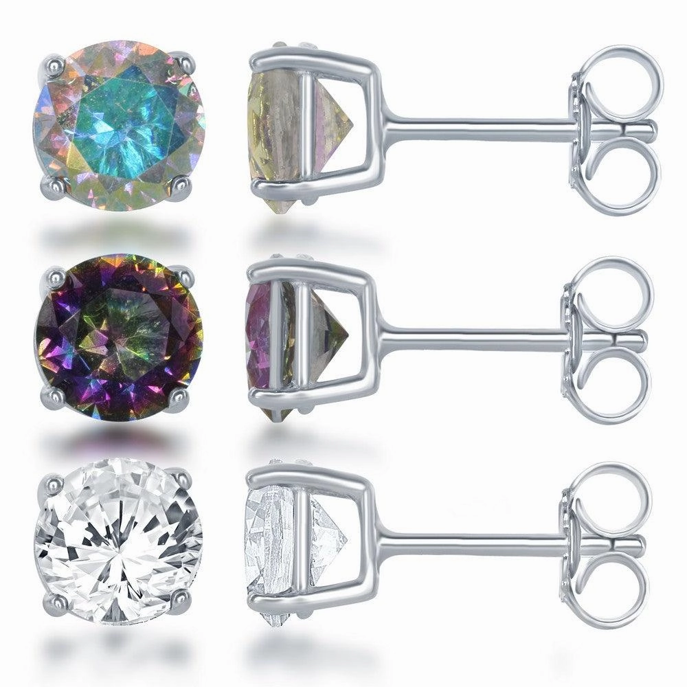 Sterling Silver Round Stud Earrings, Set of 3 suit-set  