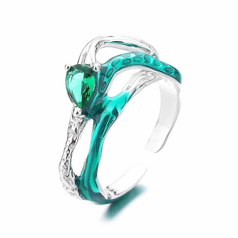 Sterling Silver Serpentine Staggered Green Line Zirconium Ring