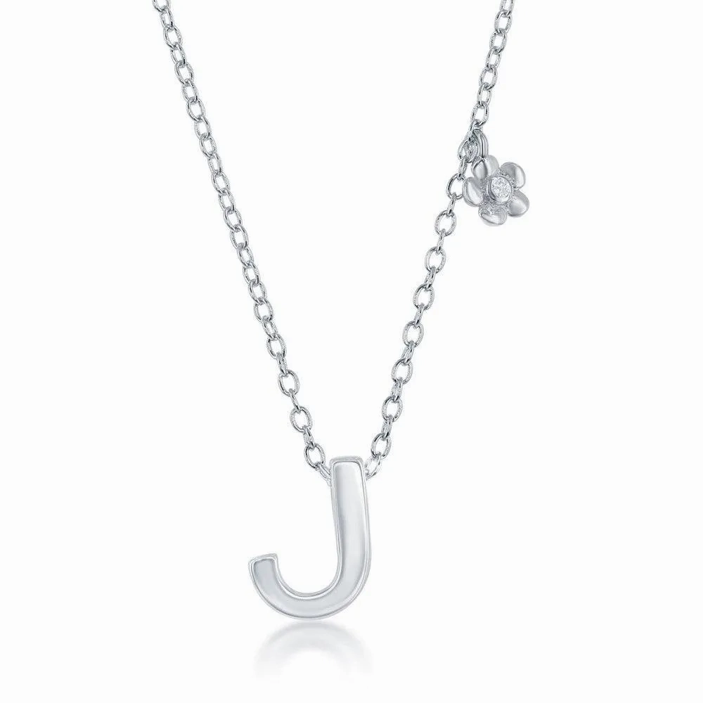 Sterling Silver Shiny &quot;J&quot; Necklace and Earrings Set