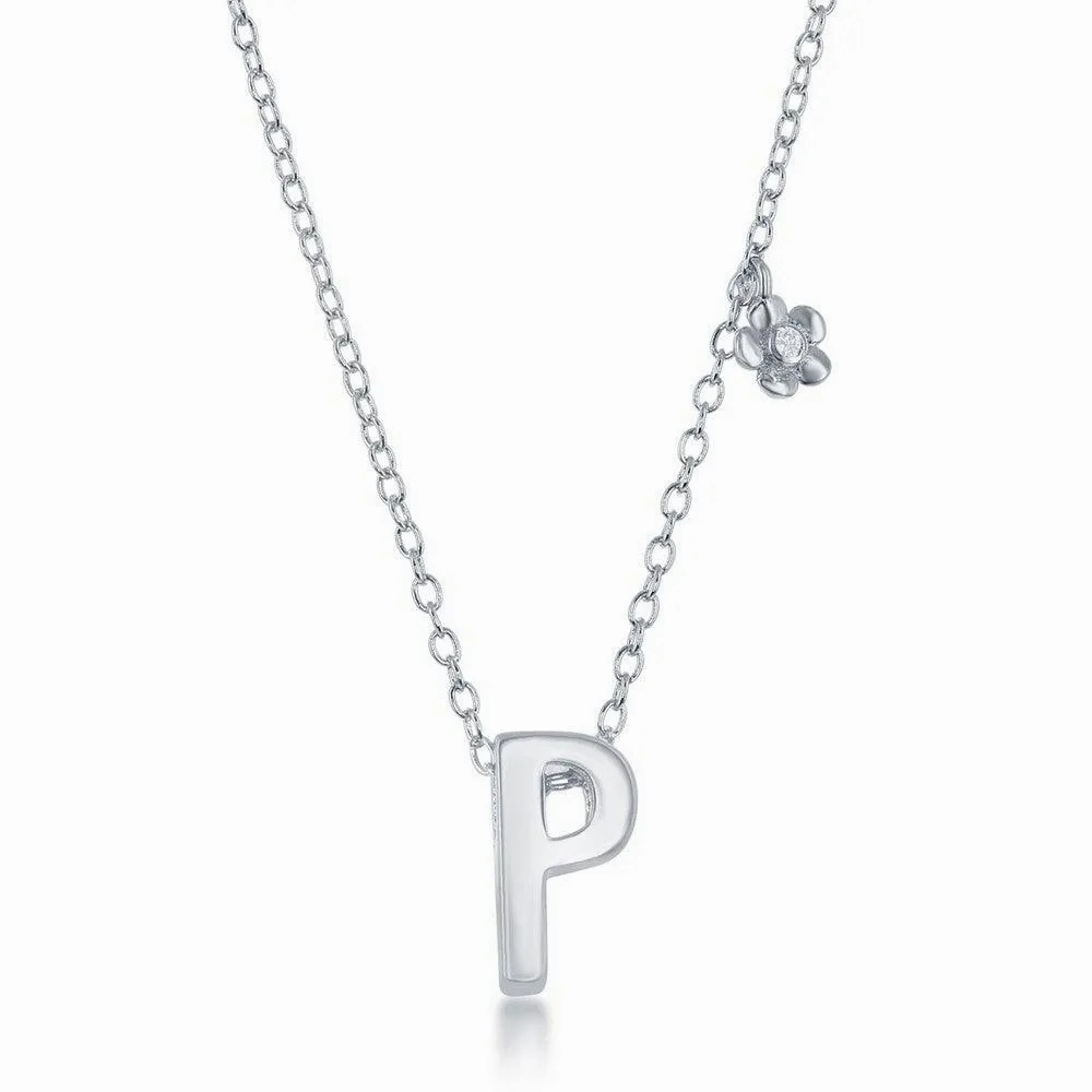 Sterling Silver Shiny &quot;P&quot; Necklace and Earrings Set