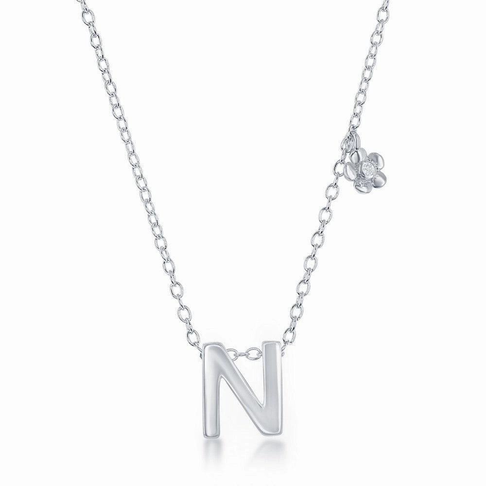 Sterling Silver Shiny "N" Necklace and Earrings Set