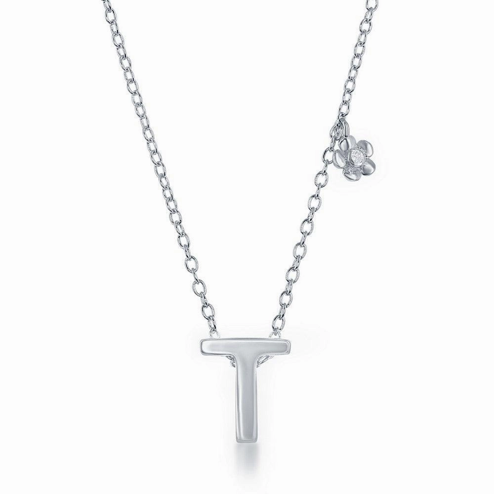 Sterling Silver Shiny "T" Necklace and Earrings Set