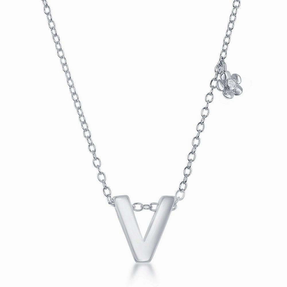 Sterling Silver Shiny "V" Necklace and Earrings Set