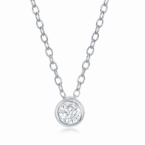 Sterling Silver Single Bezel-Set Cubic Zirconia Necklace suit-set  