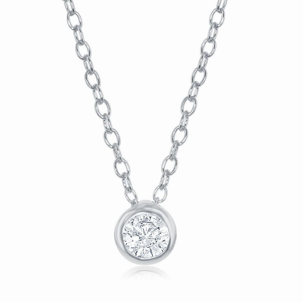 Sterling Silver Single Bezel-Set Cubic Zirconia Necklace suit-set  