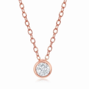 Sterling Silver Single Bezel-Set Cubic Zirconia Necklace suit-set  
