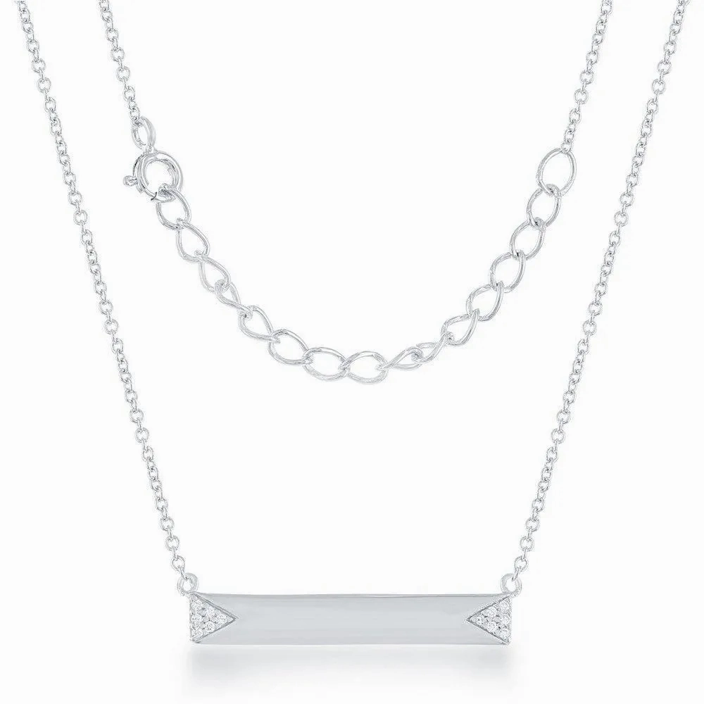 Sterling Silver Small Bar with CZ Edges Bar Necklace