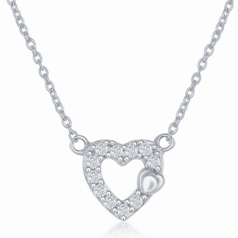 Sterling Silver Small Open CZ Heart Necklace and Earrings Set