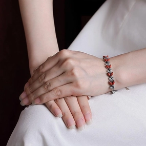 Sterling Silver South Red Vintage Personality Wheat Ears Bracelet 