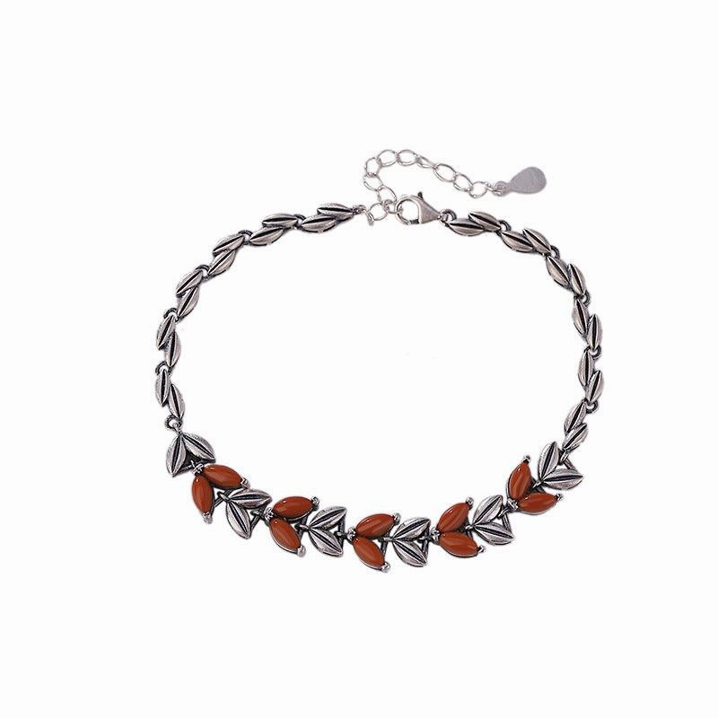 Sterling Silver South Red Vintage Personality Wheat Ears Bracelet