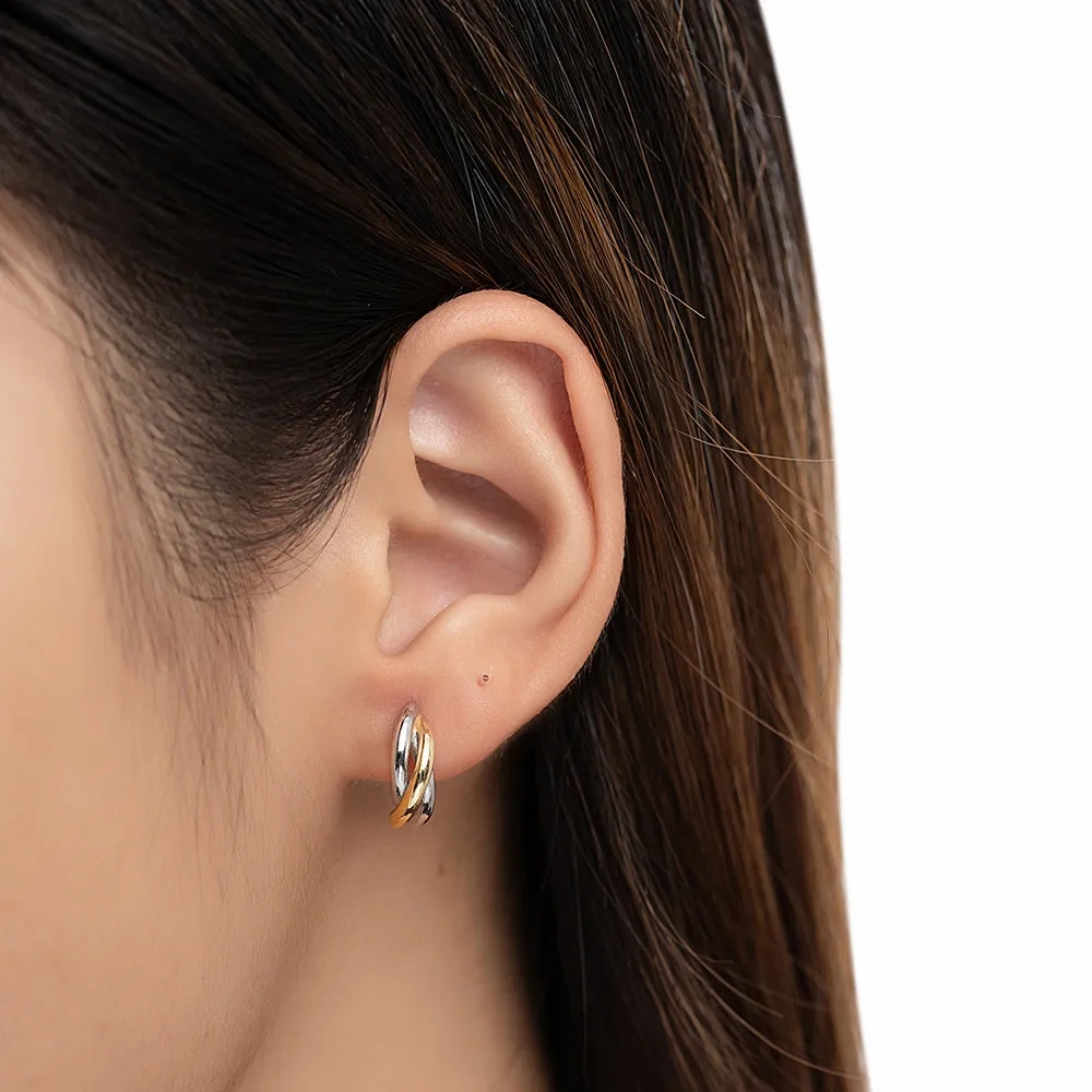 Sterling Silver Three Shade Hoop Earrings