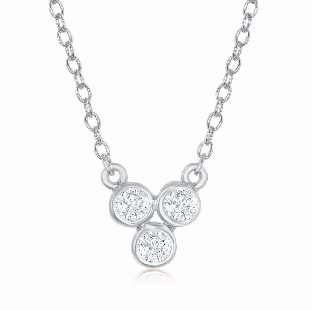 Sterling Silver Three Small Bezel-Set CZ Dainty Necklace suit-set  