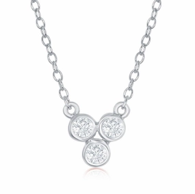 Sterling Silver Three Small Bezel-Set CZ Dainty Necklace suit-set  