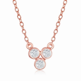 Sterling Silver Three Small Bezel-Set CZ Dainty Necklace suit-set  