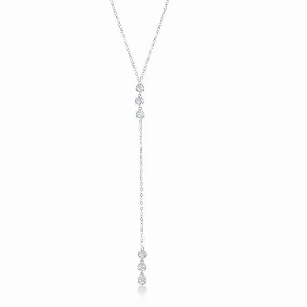 Sterling Silver Three Stone Bezel-Set CZ Lariat Necklace