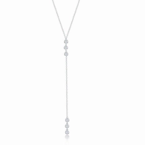 Sterling Silver Three Stone Bezel-Set CZ Lariat Necklace suit-set  