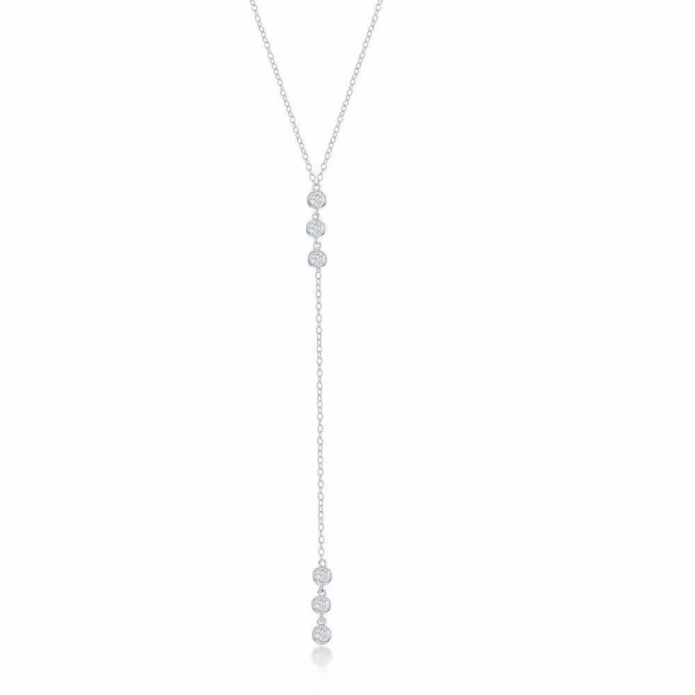 Sterling Silver Three Stone Bezel-Set CZ Lariat Necklace