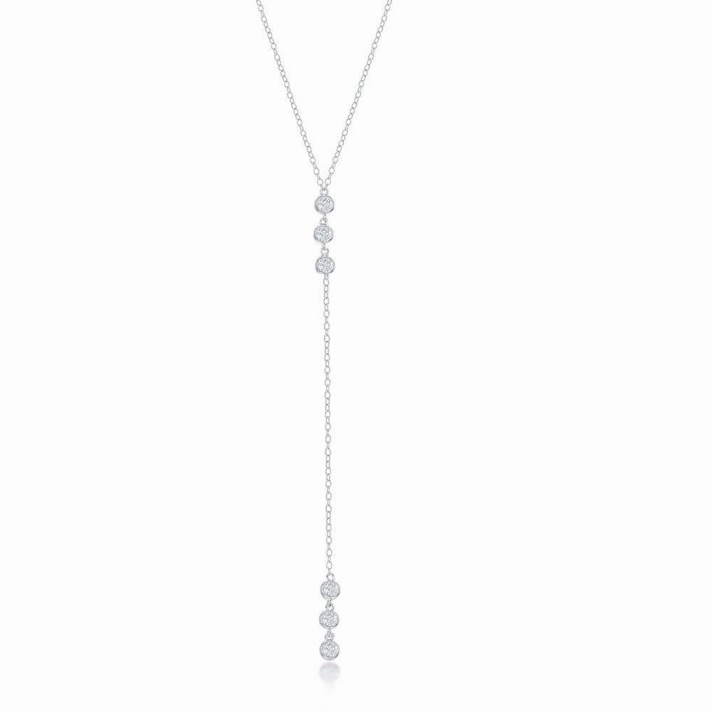 Sterling Silver Three Stone Bezel-Set CZ Lariat Necklace suit-set  