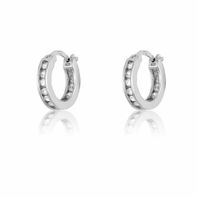 Sterling Silver Tiny Inside-Outside Channel Set CZ Hoop Earrings suit-set  