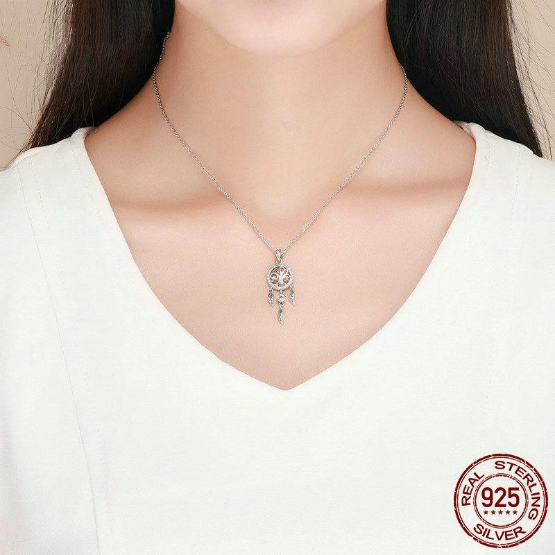 Sterling Silver Tree Of Life Dreamcatcher Fashion Necklace 