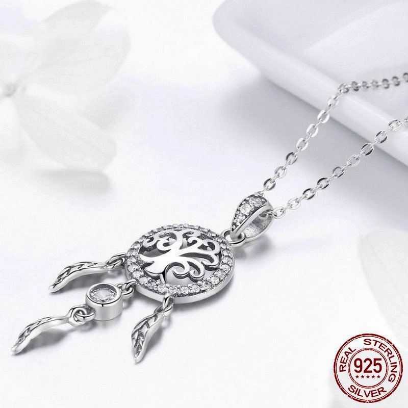 Sterling Silver Tree Of Life Dreamcatcher Fashion Necklace