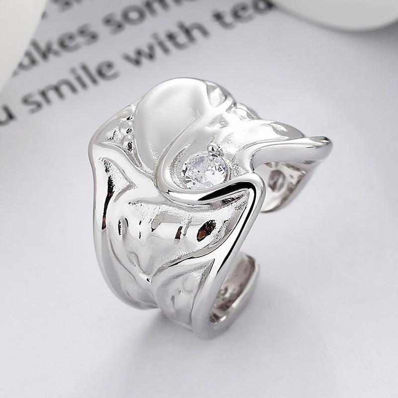 Sterling Silver Wide Irregular Geometric Pleated Texture Ring