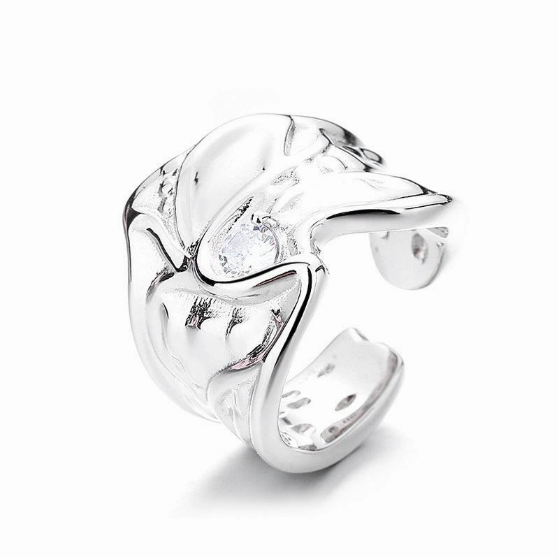 Sterling Silver Wide Irregular Geometric Pleated Texture Ring
