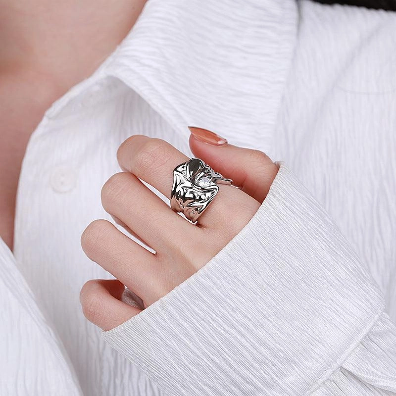 Sterling Silver Wide Irregular Geometric Pleated Texture Ring